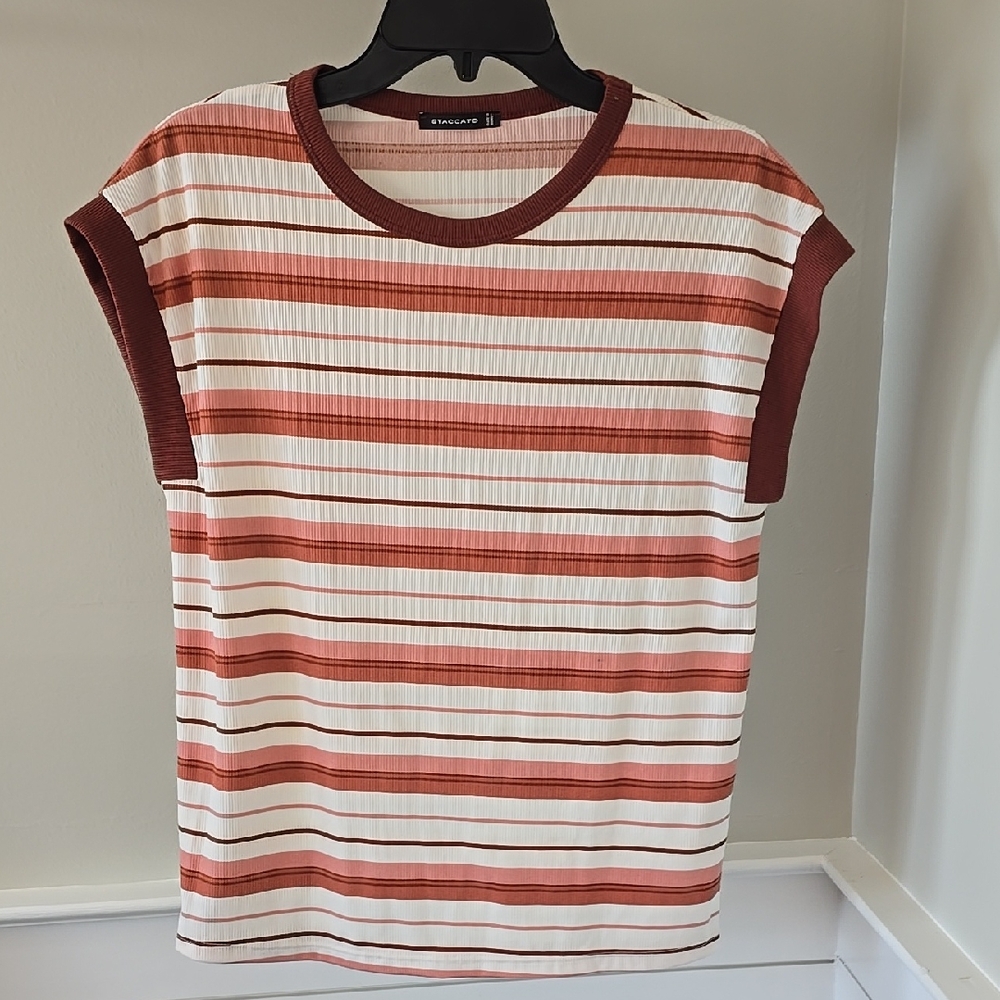 Staccato Warm Shades Striped Short Sleeve Top